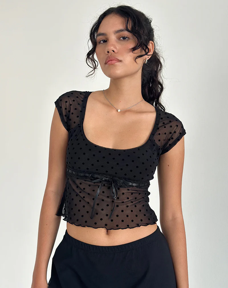 Rada Top in Flocked Mesh Basic Polka Black - Image 2