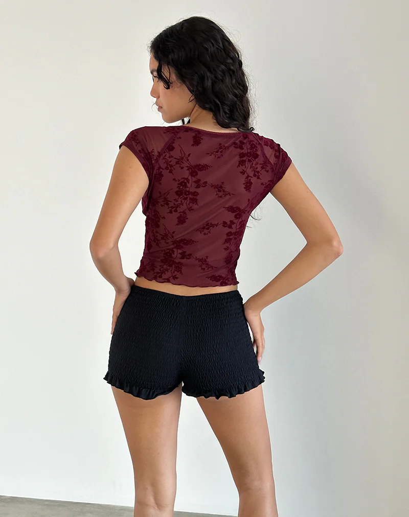 Rada Top in Botanical Flocked Maroon - Image 4