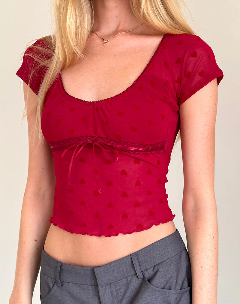 Rada Top in Red Heart Flocked Mesh - Image 3