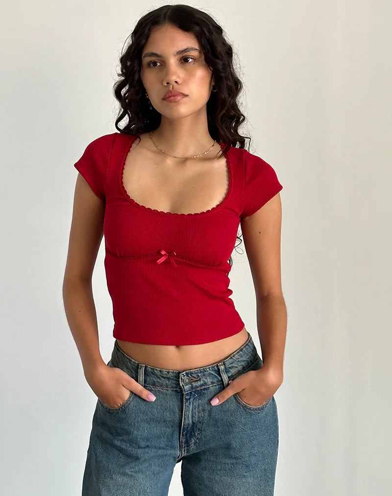 Rada Top in Rib Adrenaline Red - Image 4