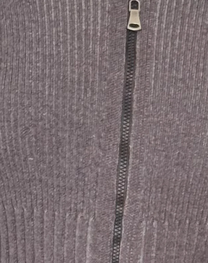 Radia Long Sleeve Off-Shoulder Zip Through Jumper in Dark Charcoal - Image 6