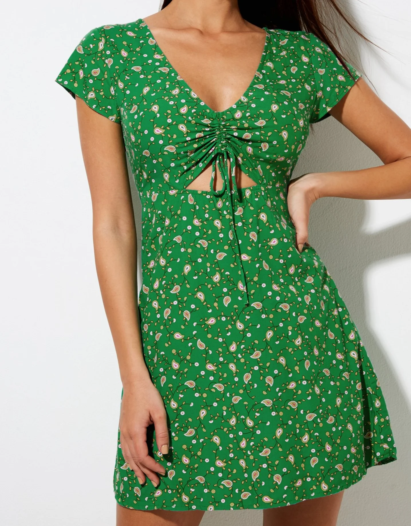 Raela Mini Dress in Paisley Fun Green - Image 2