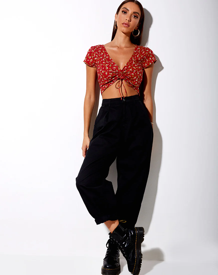 Raeto Crop Top in Falling For You Floral Red - Image 4