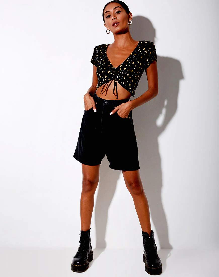 Raeto Crop Top in Pretty Petal Black - Image 3