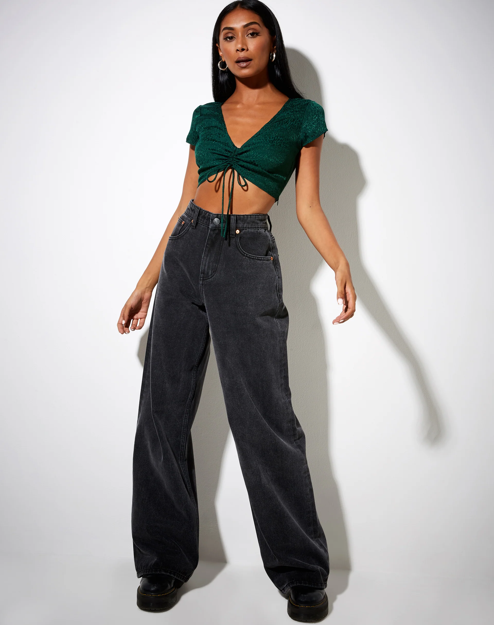 Raeto Crop Top in Satin Cheetah Forest Green - Image 4