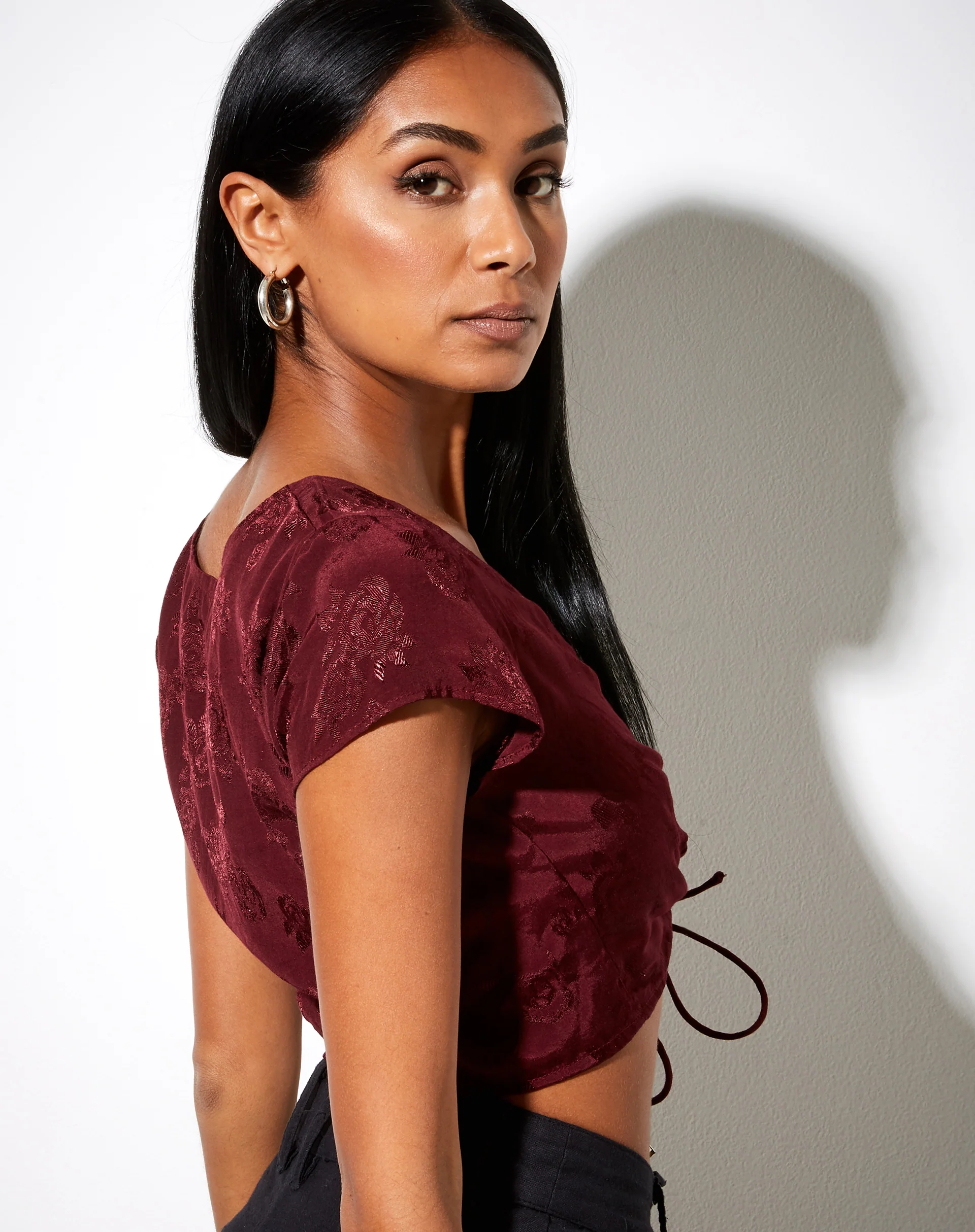 Raeto Crop Top in Satin Rose Burgundy - Image 3