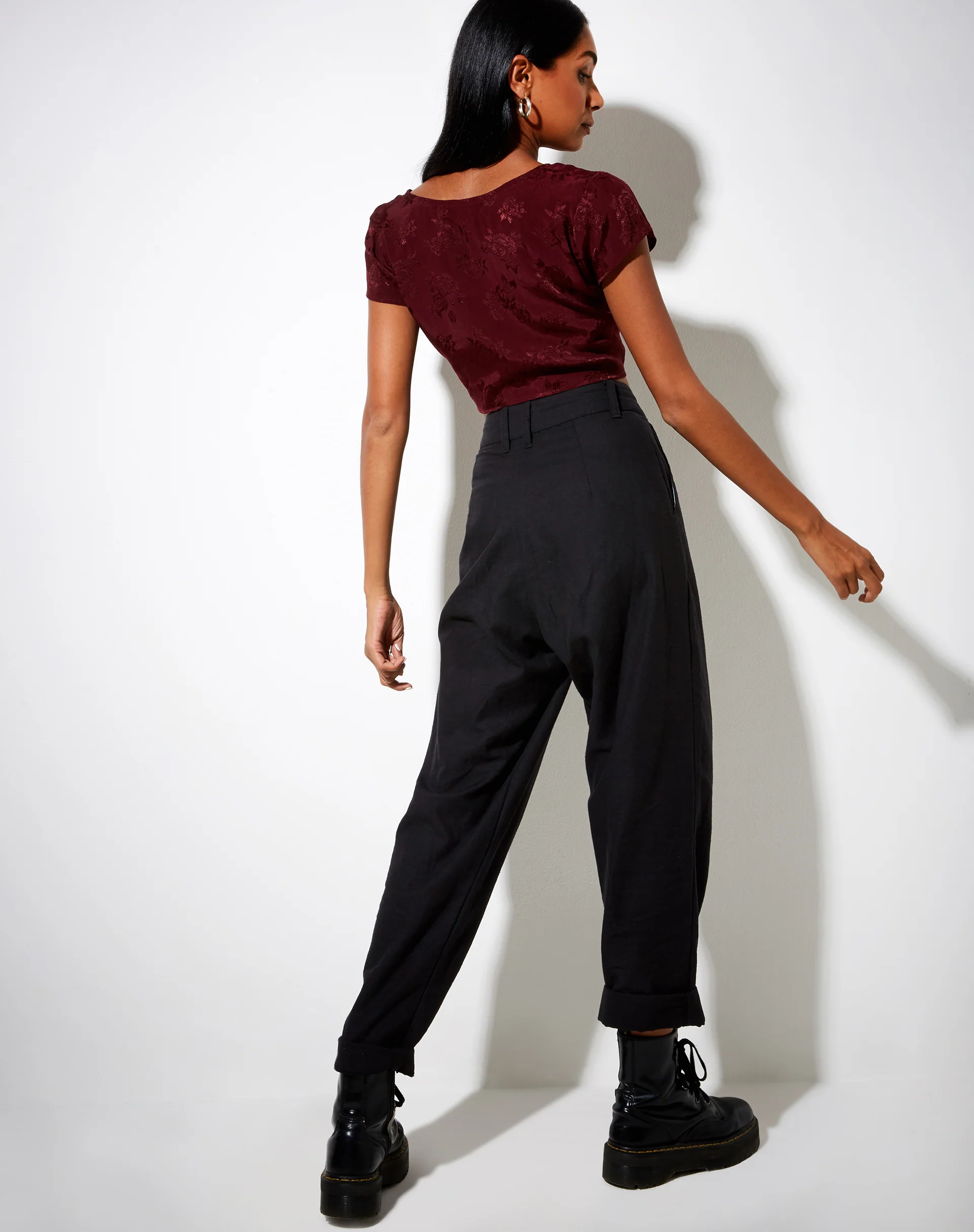 Raeto Crop Top in Satin Rose Burgundy - Image 5