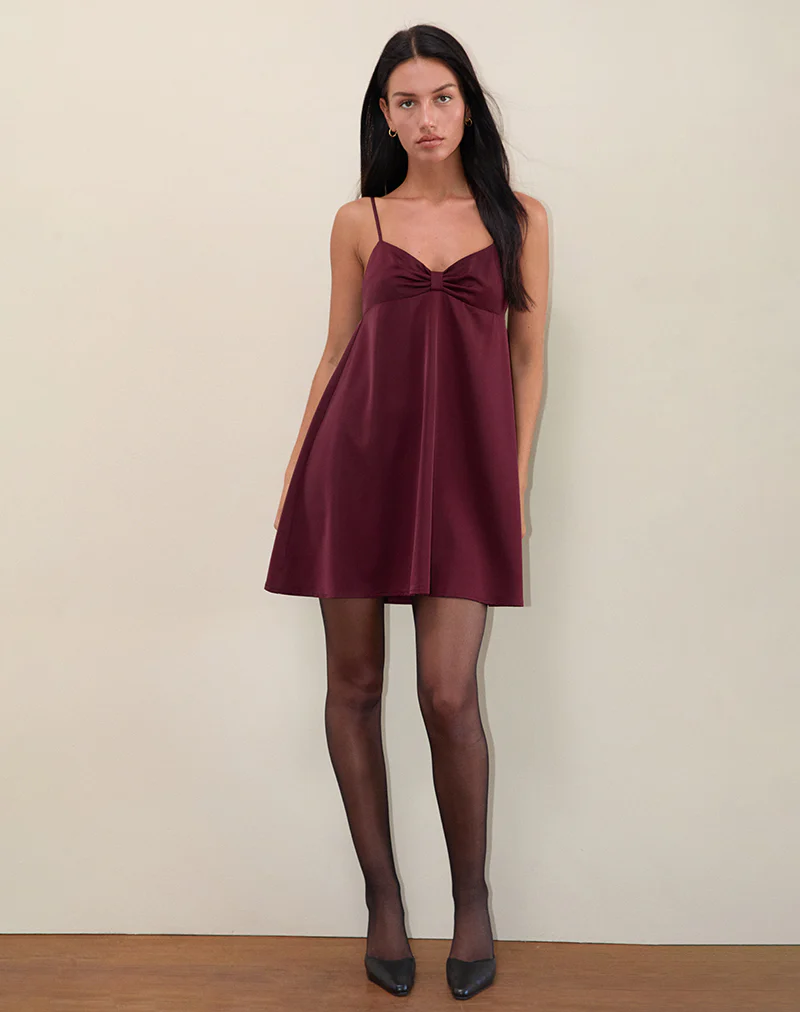 Rafaila Mini Slip Dress in Satin Burgundy - Image 2