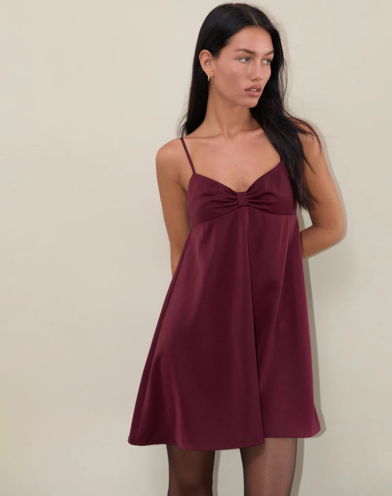 Rafaila Mini Slip Dress in Satin Burgundy - Image 4