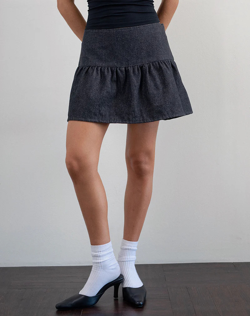 Raffita Mini Skirt in Black Denim Chambray - Image 5