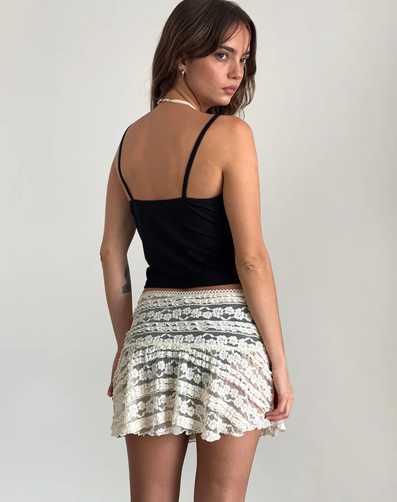 Ragna Unlined Mini Skirt in Ivory Lace - Image 4