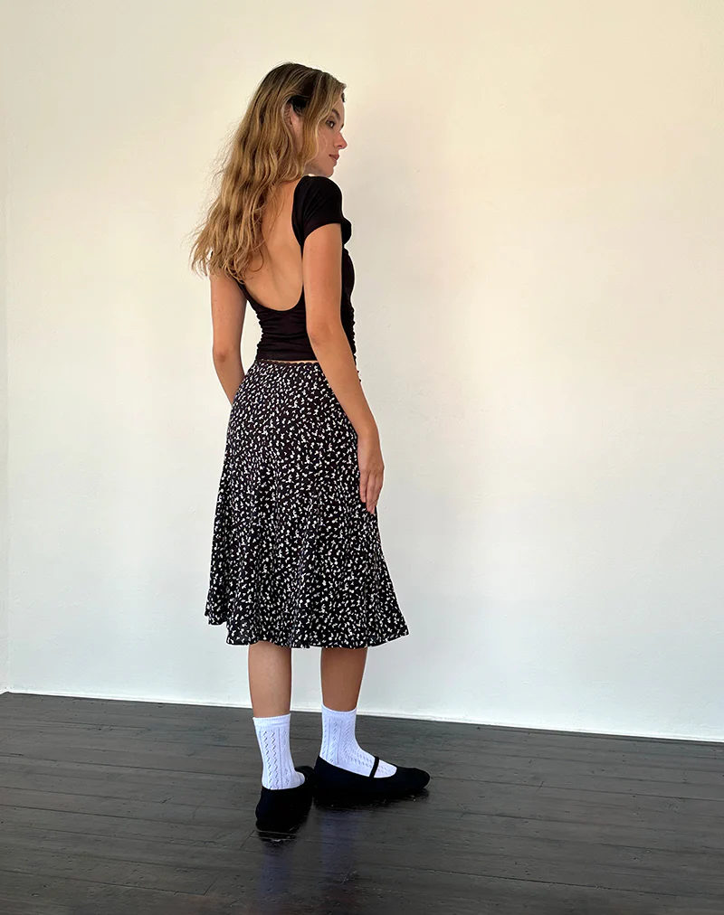 Rahyu Midi Skirt in Black Ditsy Romance - Image 4