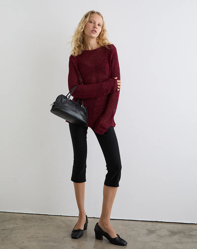 Rajiya Open Weave Jumper in Burgundy - Image 4