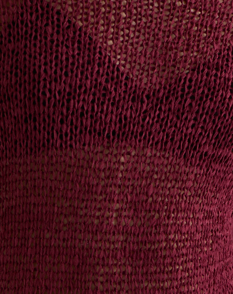 Rajiya Open Weave Jumper in Burgundy - Image 6