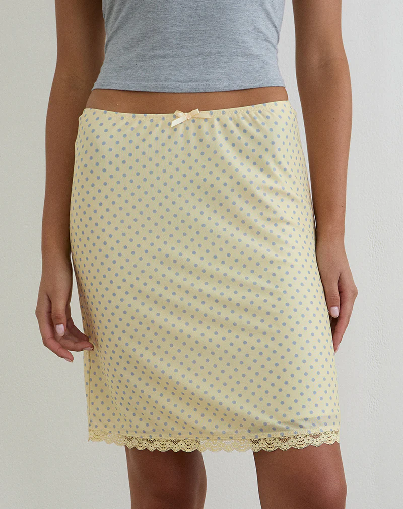 Rajuli Midi Skirt in Yellow with Compact Grey Polka - Image 2