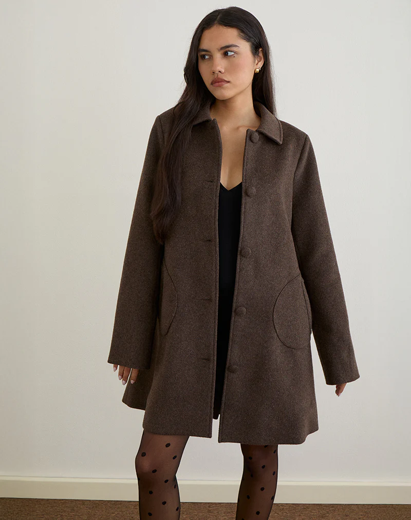 Rakai Pea Coat in Chocolate Wool - Image 3
