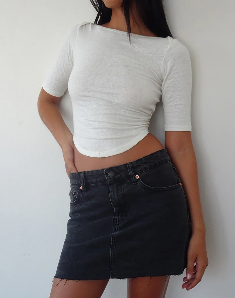Ralda Curved Hem Top in Cotton Hemp White - Image 3