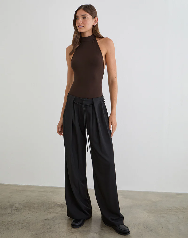 Raleah Halterneck Bodysuit in Jersey Bitter Chocolate