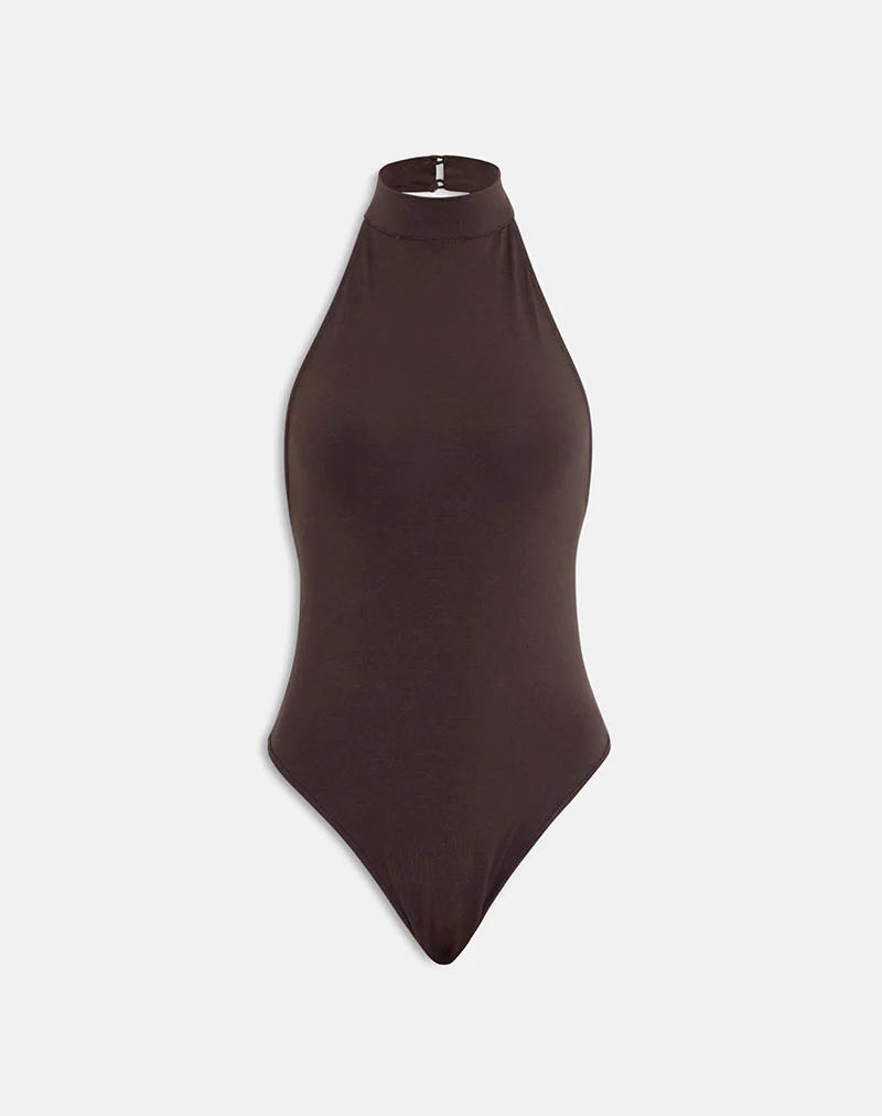 Raleah Halterneck Bodysuit in Jersey Bitter Chocolate - Image 2
