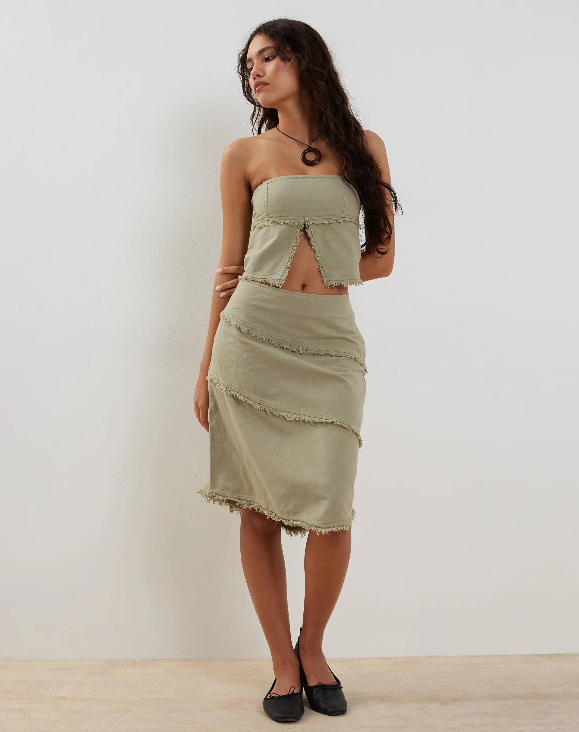 Ralna Asymmetric Midi Skirt in Linen Slate Green - Image 6