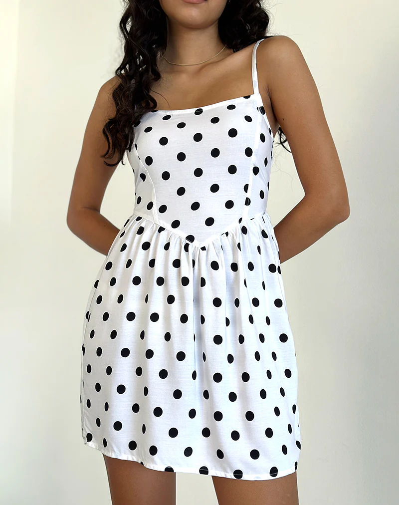 Ramana Mini Dress in 80s Polka White - Image 2