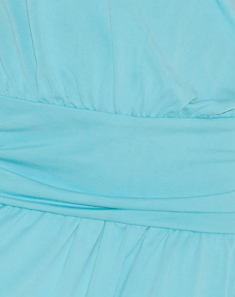 Ramira Drop Waist Mini Dress in Cupro Aqua - Image 8