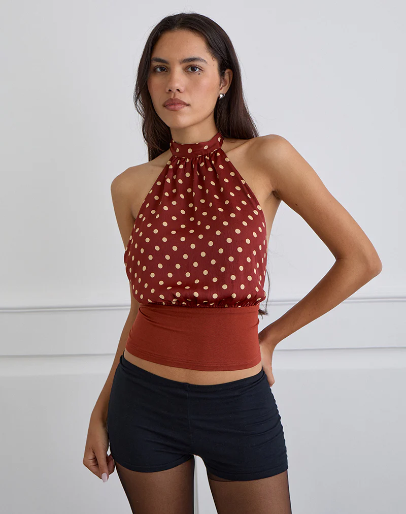 Rania Backless Top in Polka Burnt Red - Image 3