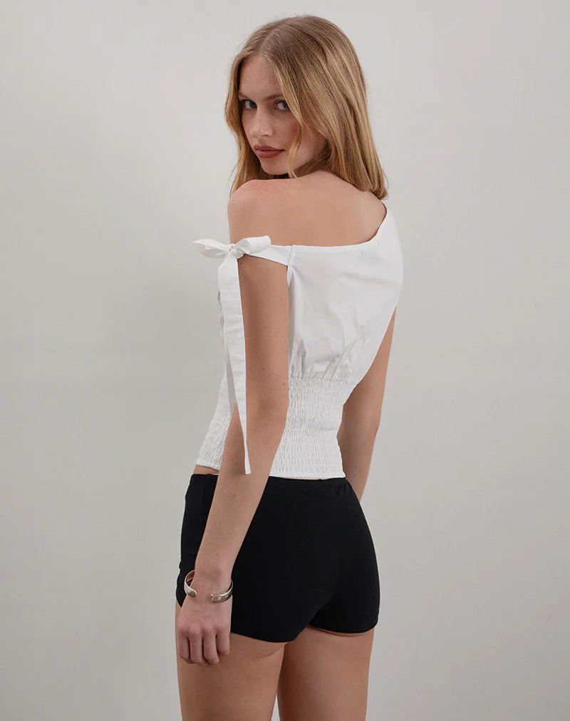 Rantha Shirred Waist Top in White - Image 3