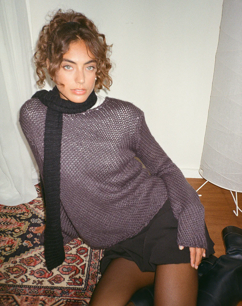 Ranvir Knitted Jumper in Charcoal - Image 2