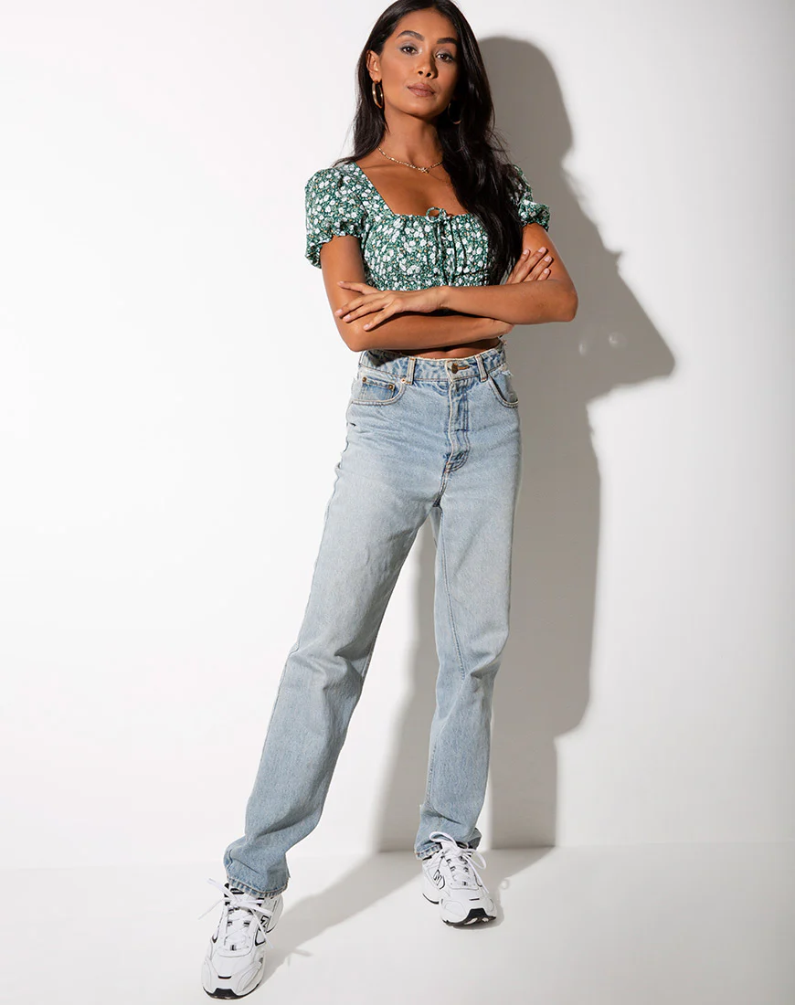 Raquel Top in Floral Field Green - Image 3