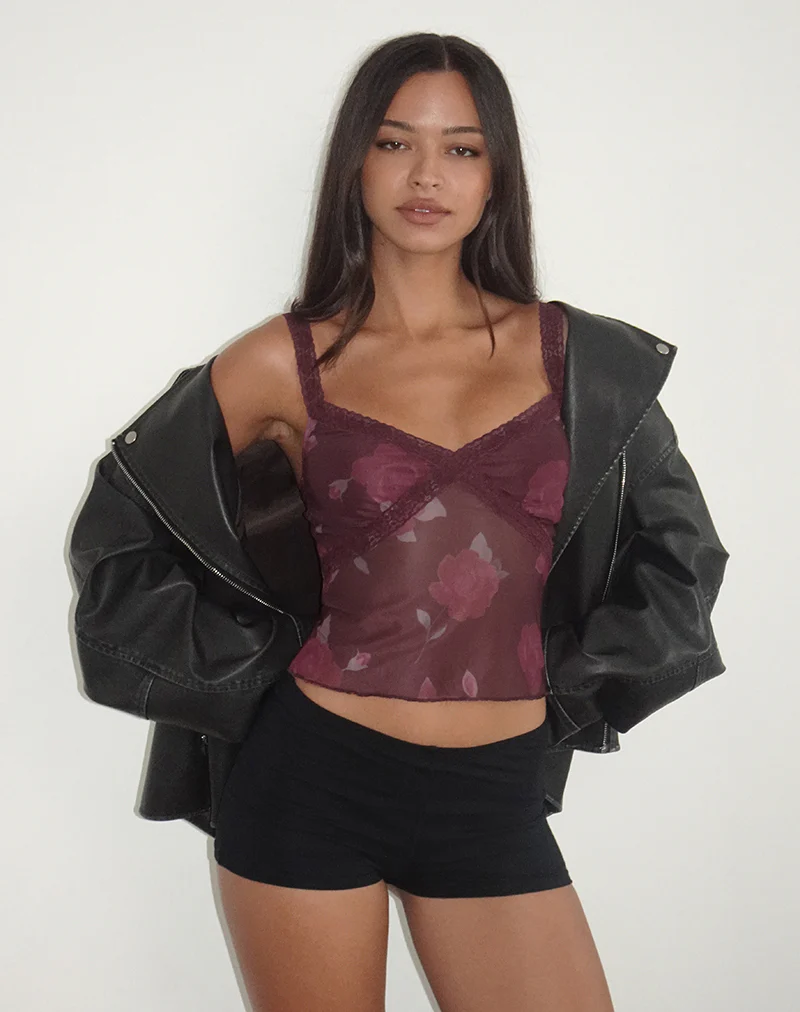 Rasa Cami Top in Blooming Rose Burgundy - Image 4