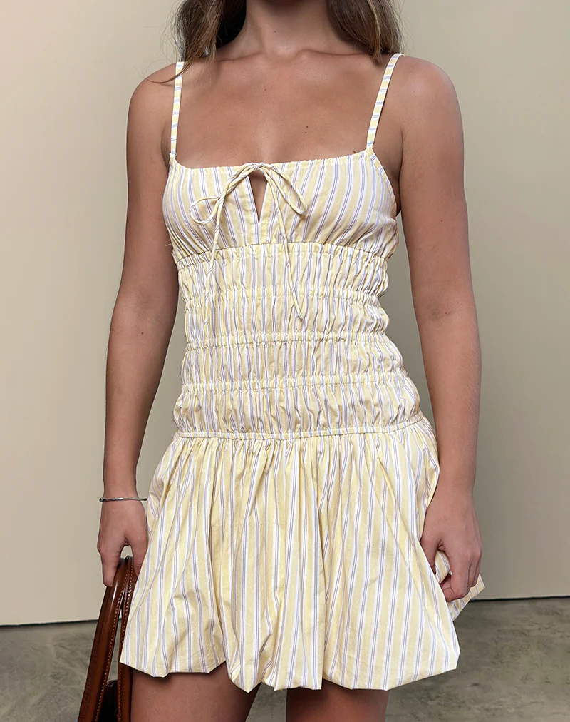 Rasmil Mini Dress in Candy Stripe Yellow - Image 2