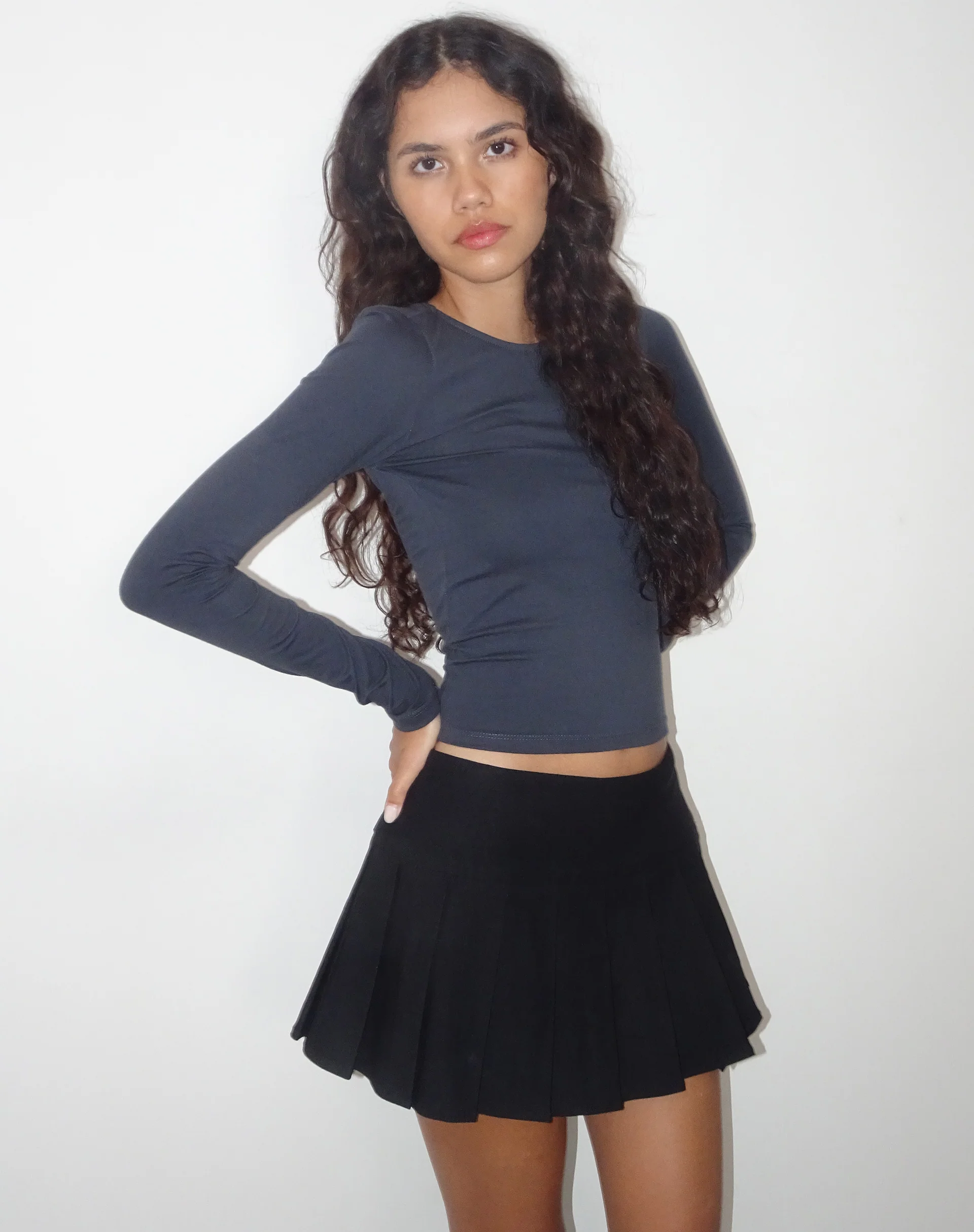 Ratmi Long Sleeve Open Back Top in Ocean Storm - Image 2