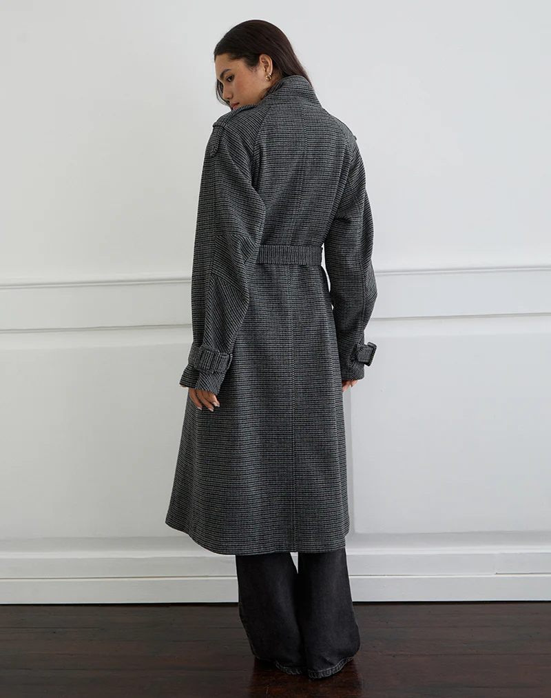 Ravari Belted Trench Coat in Charcoal Check - Image 4