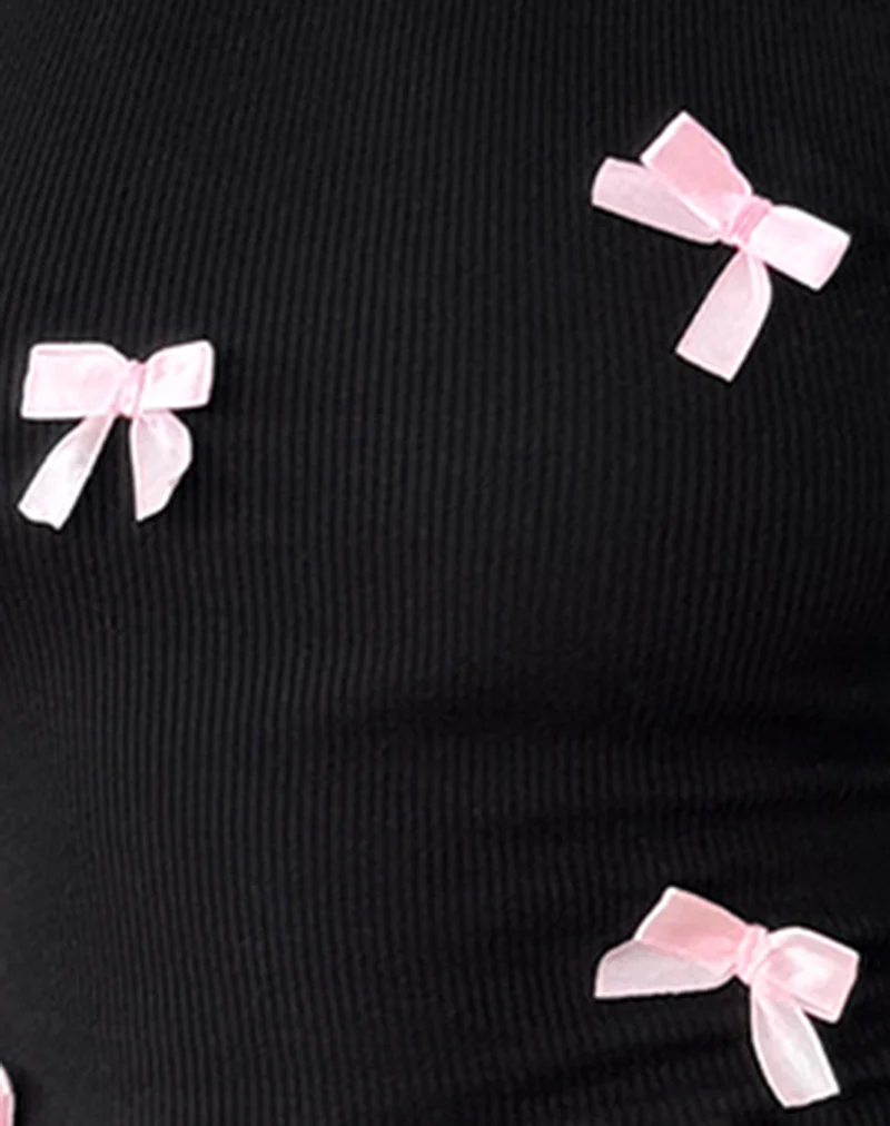 Rave Vest Top in Black with Pink Bows - Image 6