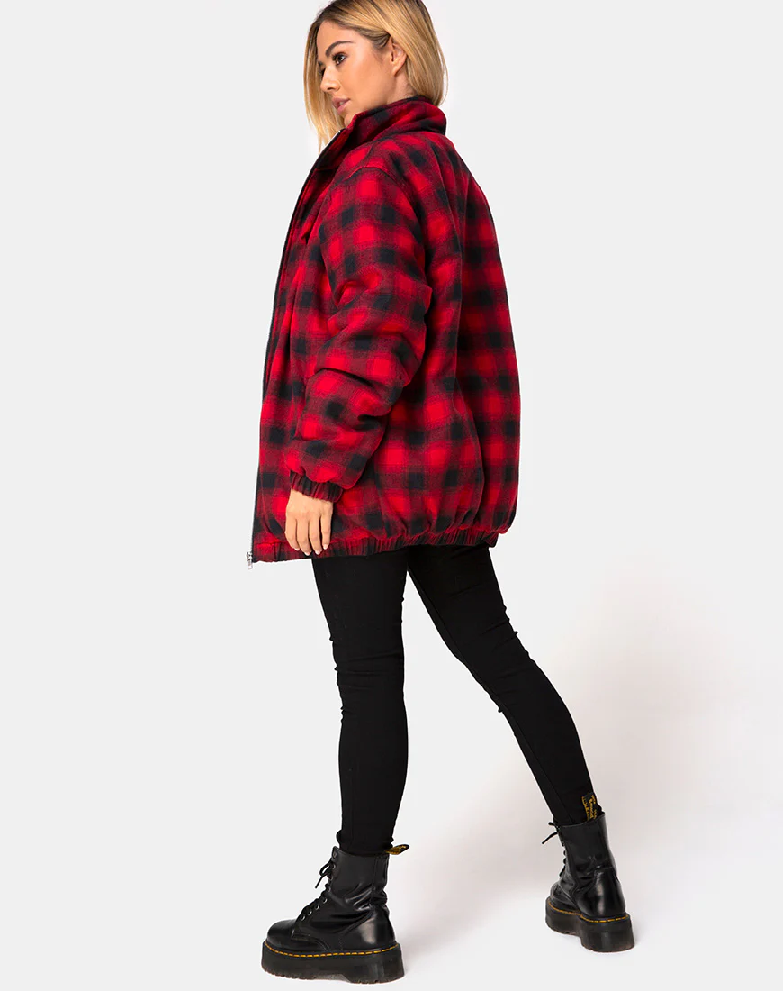 Raven Jacket in Plaid Red Black - Image 4