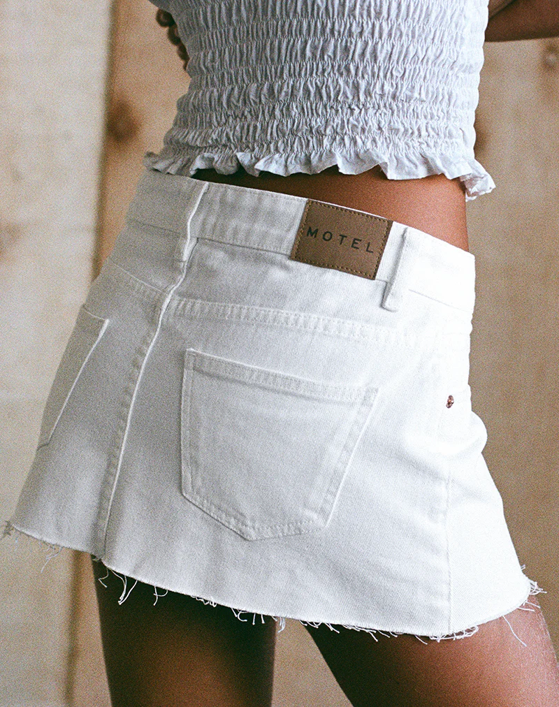 Raw Hem Denim Mini Skirt in True White - Image 2