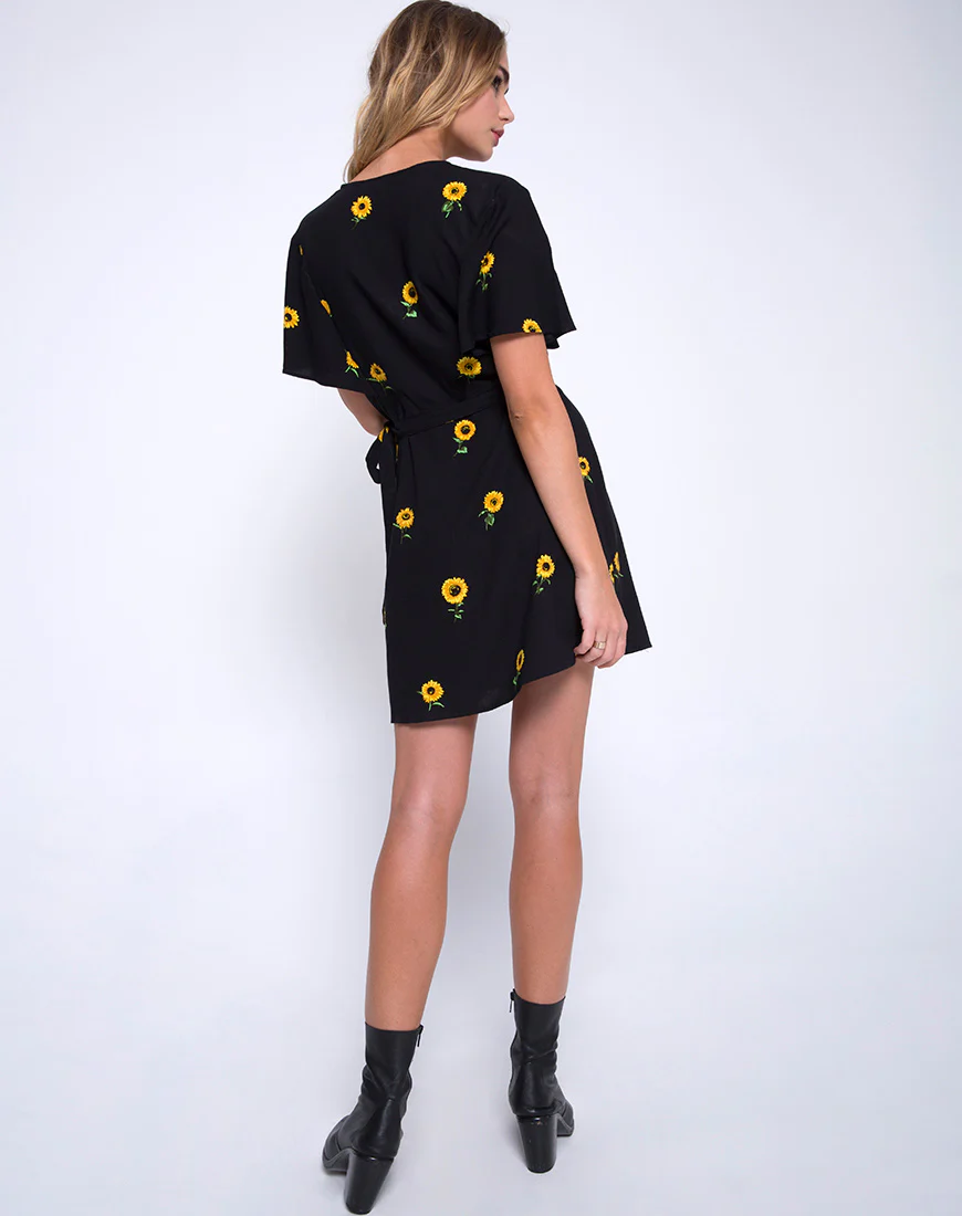 Rawa Wrap Dress in Ditsy Sunflower - Image 4