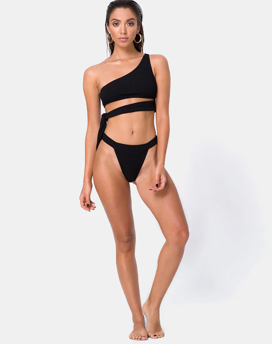 Rawlins Bikini Top in Crinkle Rib Black - Image 3