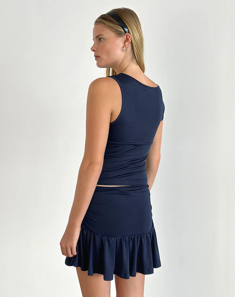 Rayla Top in Lycra Dark Navy with Red Rosette - Image 3