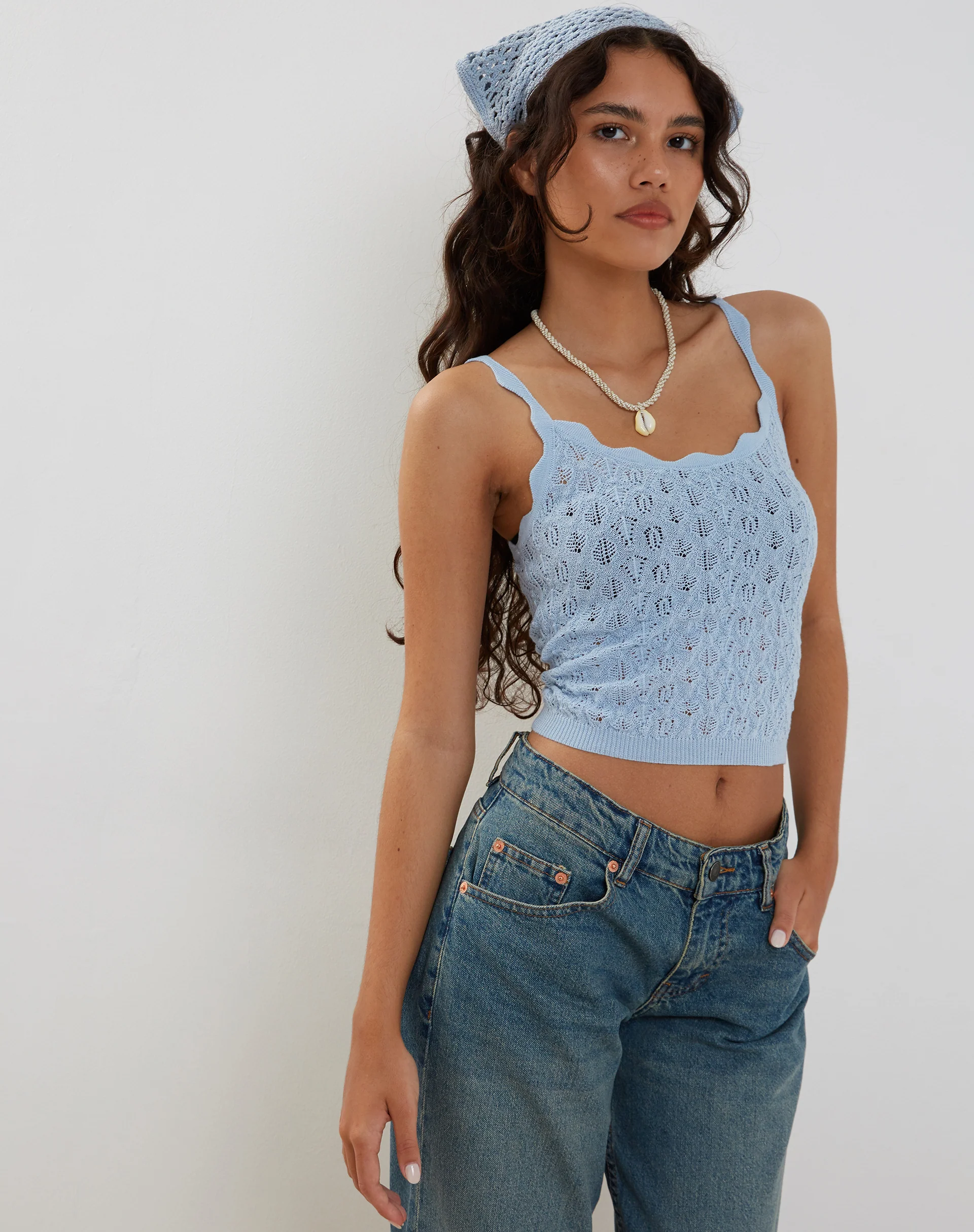 Reagan Pointelle Knit Cami Top in Baby Blue - Image 4