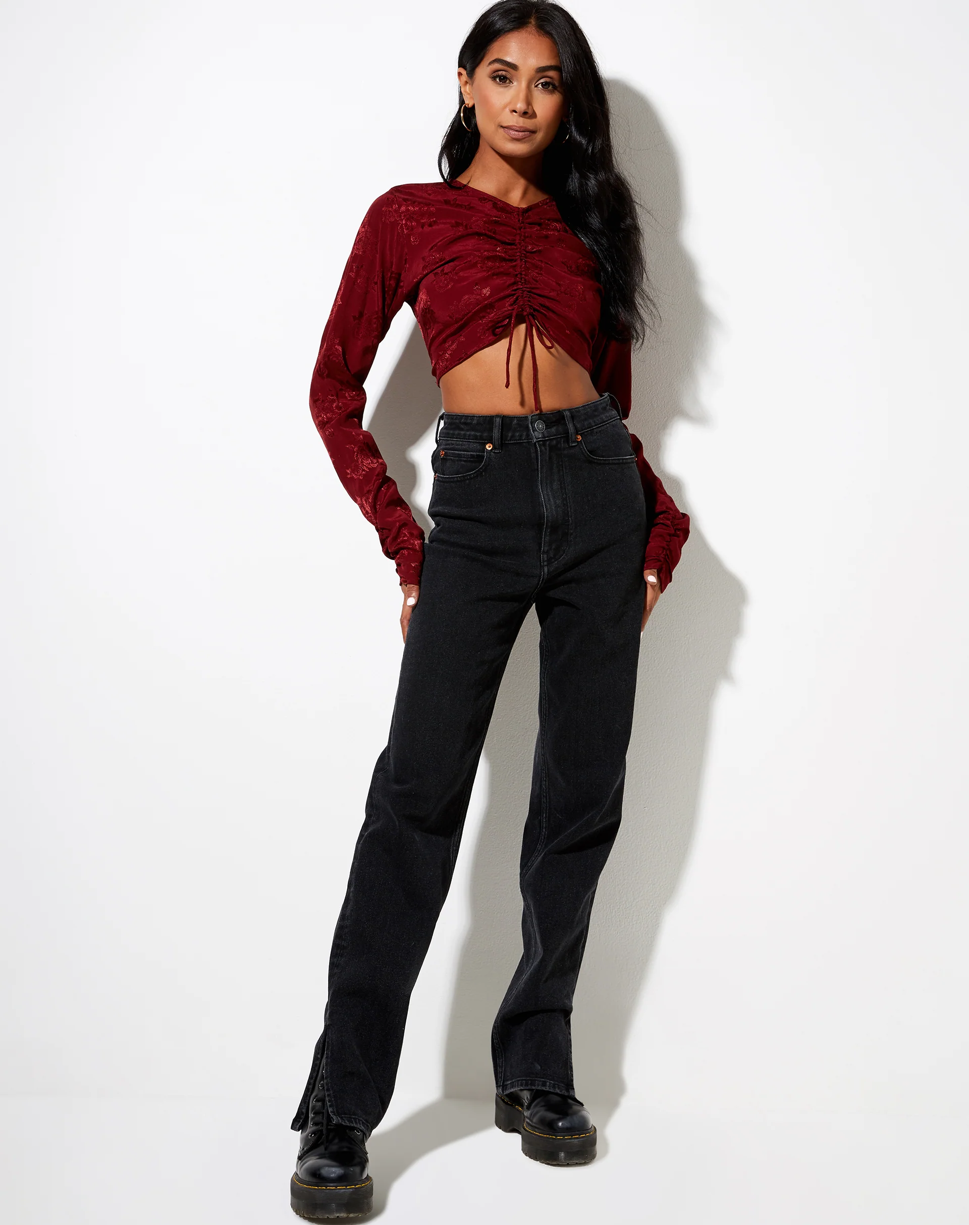 Rean Crop Top in Satin Rose Mulberry - Image 3