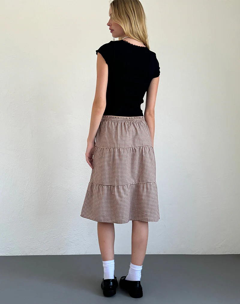 Reef Midi Skirt in Mini Gingham Brown - Image 4
