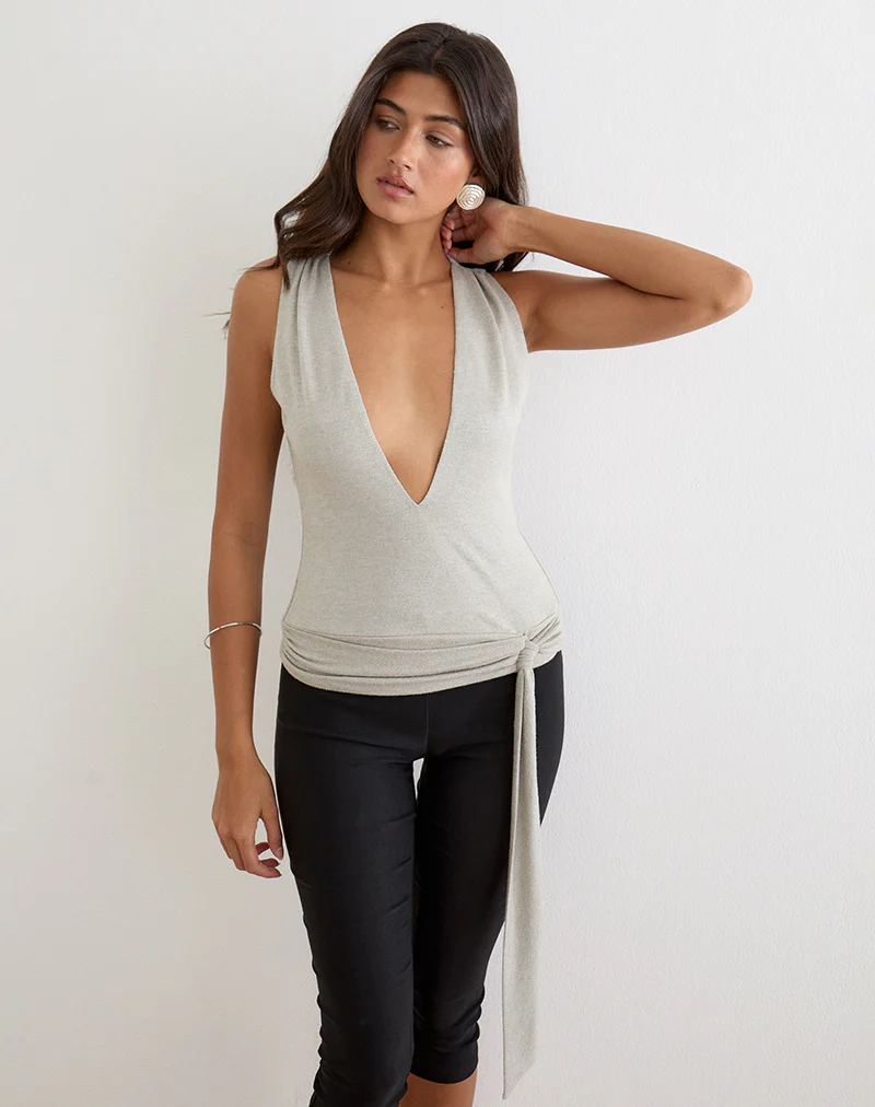 Regina Top in Shimmer Knit Light Grey - Image 3