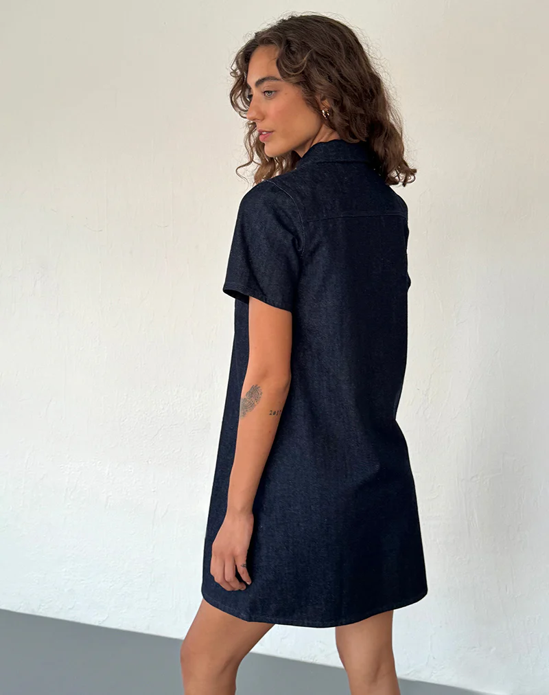 Reiga Smock Mini Dress in Denim Indigo - Image 4