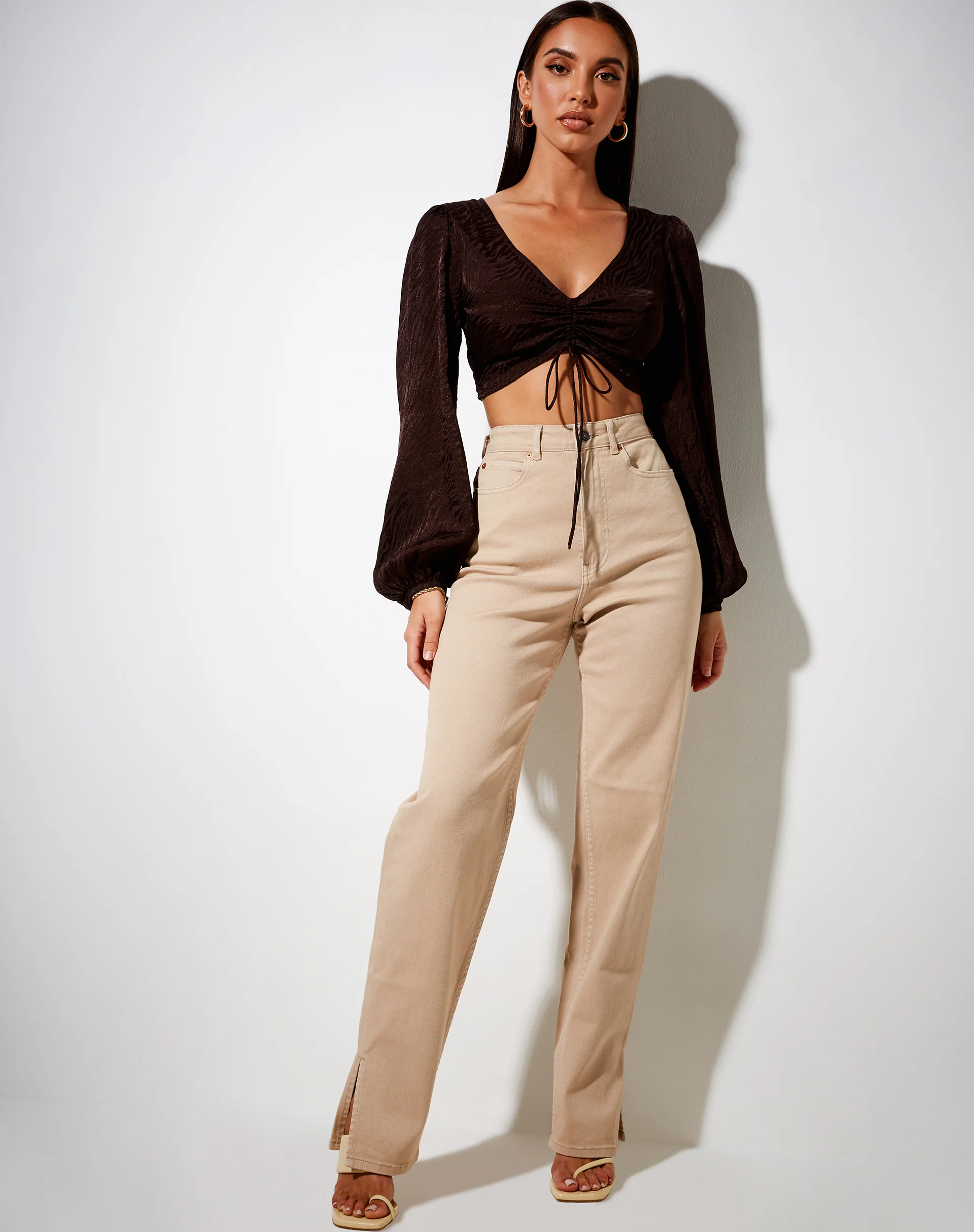 Reilo Crop Top in Satin Zebra Bitter Chocolate - Image 3