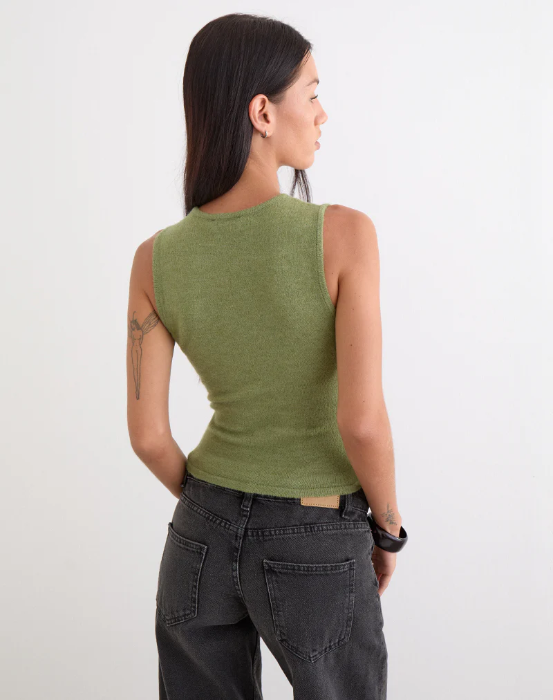 Reita Keyhole Top with Bead in Knit Olive - Image 6