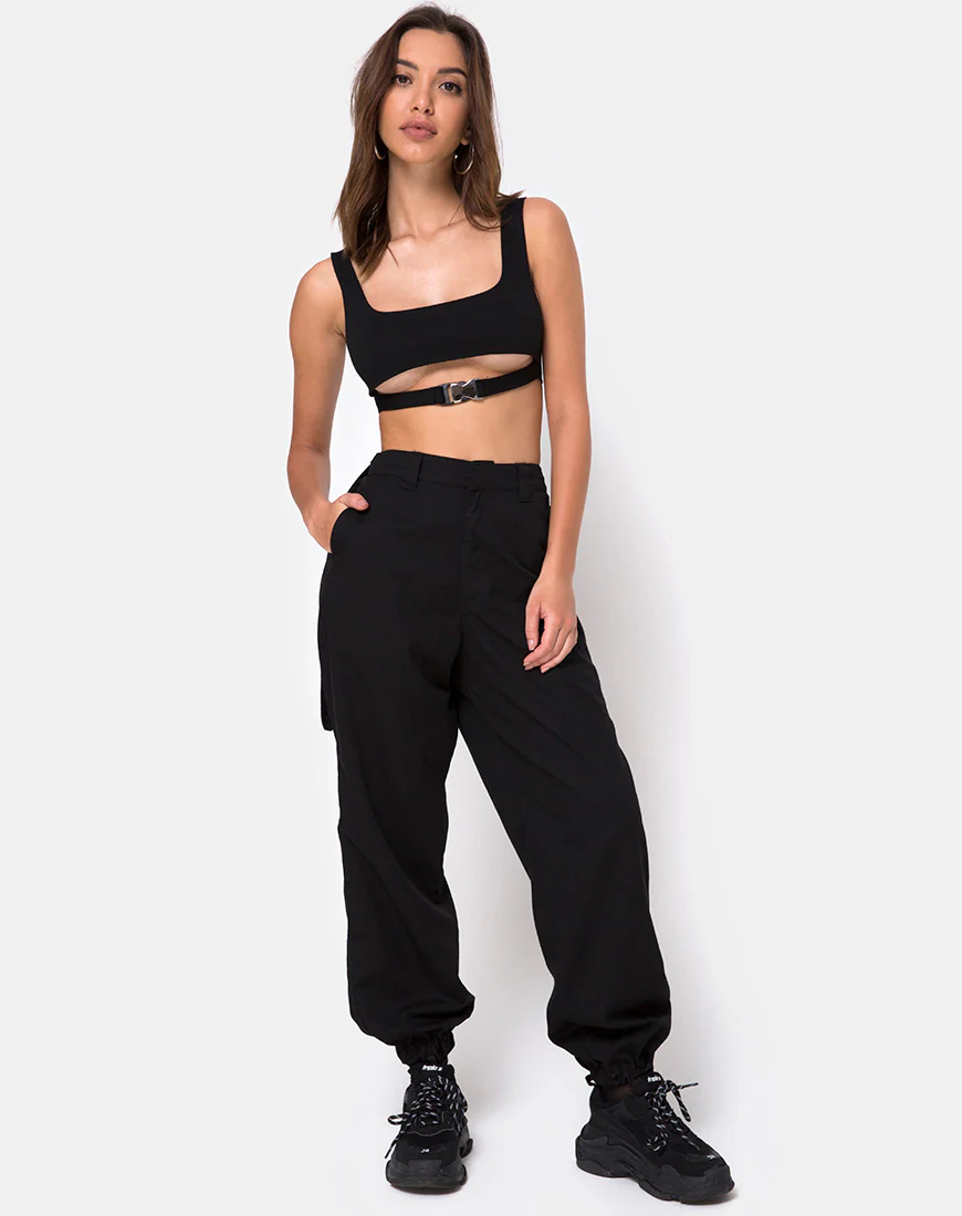 Reka Crop Top in Black with Silver Buckle - Image 4