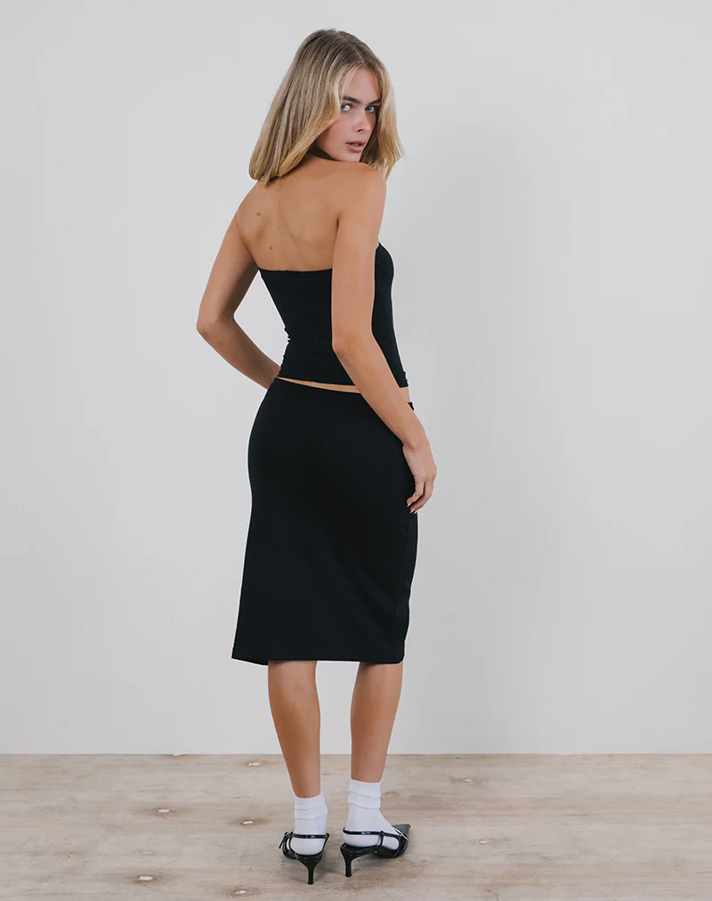 Rella Midi Skirt in Flat Knit Black - Image 3