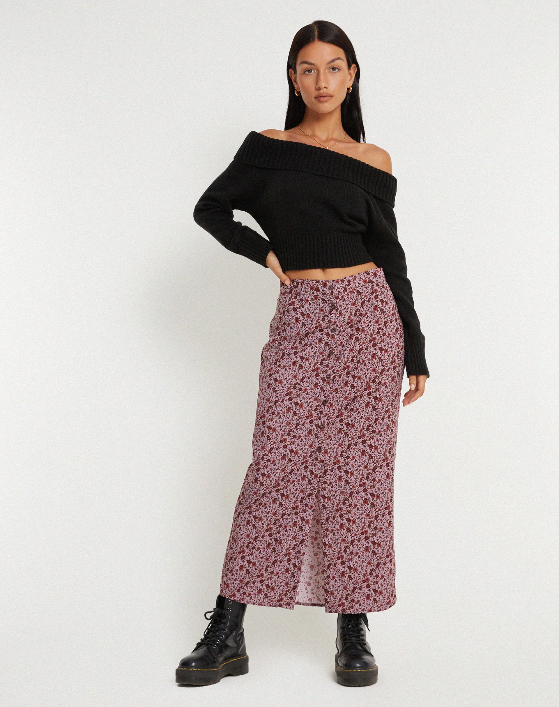 Relow Maxi Skirt in 90's Floral Burgundy - Image 2